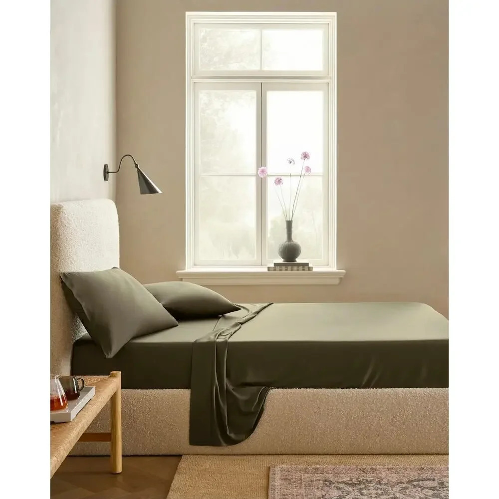 New Quince Organic Bamboo Viscose Sheet Set 4pc King 2 Shams Dusty Olive